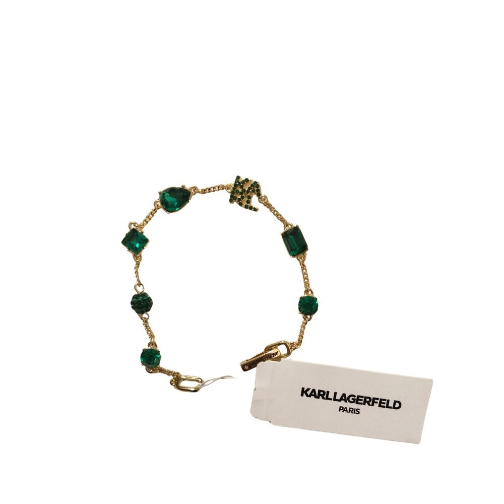 Karl Lagerfeld Paris Pave Emerald Green Crystals Gold Bracelet - Picture 1 of 4